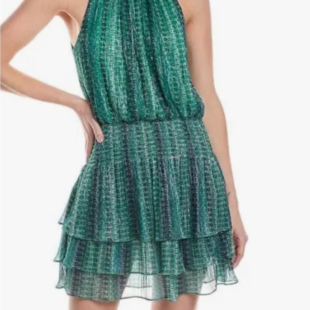 Ramy Brook Green Halter Tiered Mini Dress